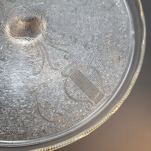 Vintage Glass Cake Plate Jeanette Harp Design Gold Edged Scalloped Dish DD03 - Picture 5 of 7